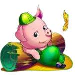 Cochon allongé sur une bûche dans le slot Huff N' Puff